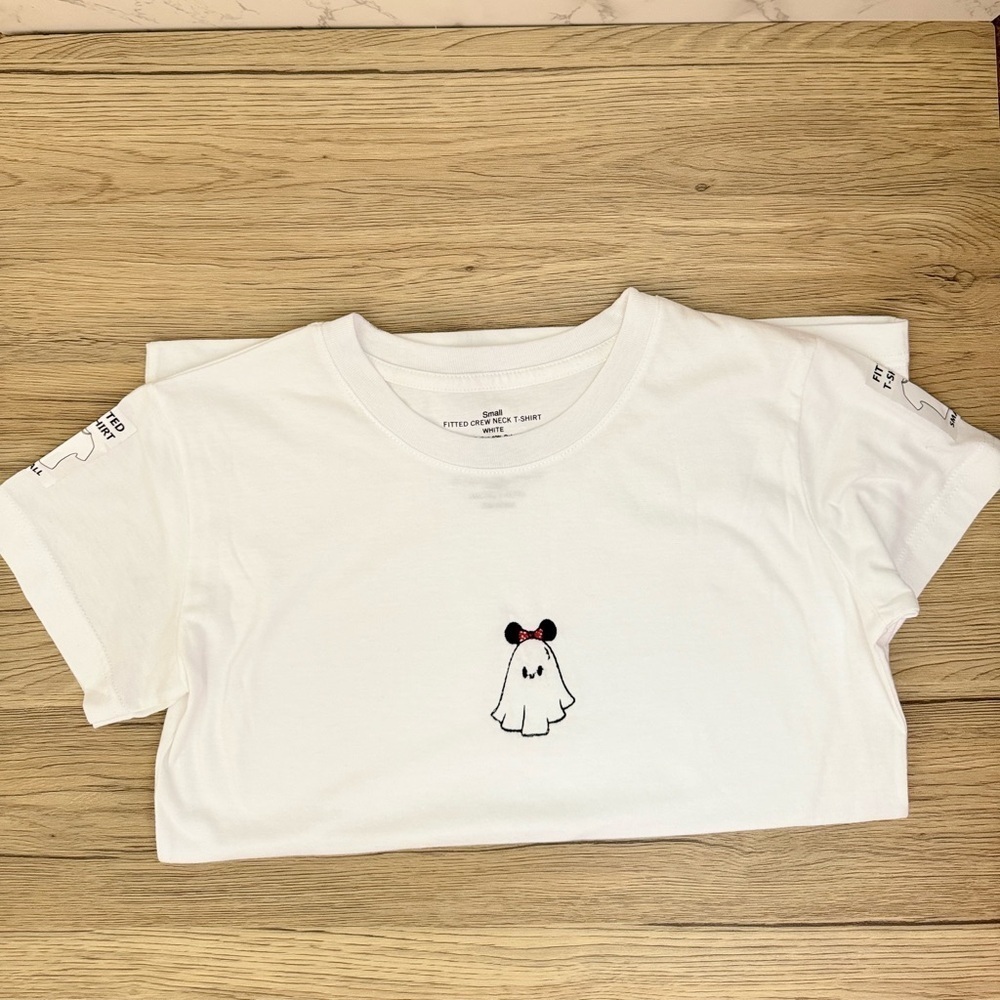 Disney Minnie Mouse Boo Ghost Halloween Graphic Tee White T-Shirt